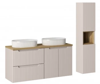 Zestaw Nova 75 kaszmir/dąb coast evoke - szafka 120 cm z umywalkami Beyond i słupek