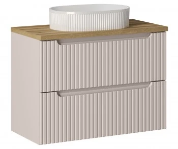 Szafka 2 szuflady Nova 80 cm z białą umywalką Beyond, kaszmir mat/dąb coast evoke