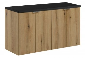 Szafka 4-drzwiowa pod umywalkę nablatową Nova 100 cm, dąb coast evoke/czarny mat