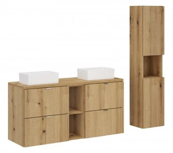 Zestaw mebli łazienkowych Nova 24 dąb coast evoke - szafka 120 cm z umywalkami i słupek
