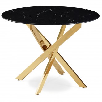 Szklany stół jadalniany glamour Bali 100 cm, czarny marmur/złoty