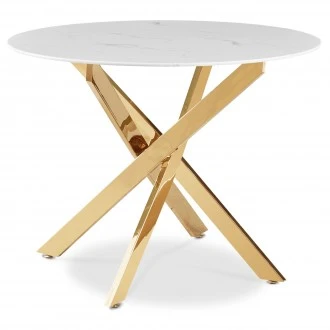 Szklany stół jadalniany glamour Bali 100 cm, biały marmur/złoty