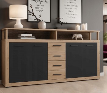 Duża komoda do salonu w stylu loft Blago 190 cm, dąb artisan/czarny