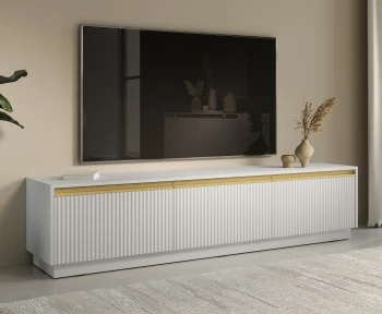 Ryflowana szafka RTV Royal RTV180 stojąco/wisząca, kolor biały
