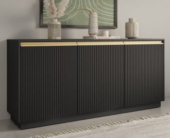Trzydrzwiowa komoda ryflowana Royal K154, kolor czarny