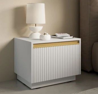 Ryflowana szafka nocna Royal S54 stojąco/wisząca, kolor biały