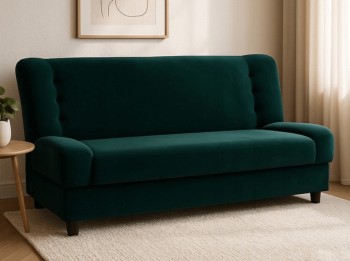 Rozkładana sofa ze schowkiem - wersalka Piano, zielony welur