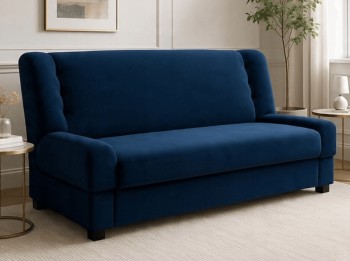 Rozkładana sofa ze schowkiem - wersalka Piano, granatowy welur