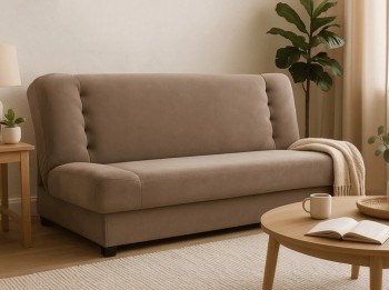 Rozkładana sofa ze schowkiem - wersalka Piano, beżowy welur