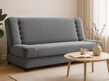 Rozkładana sofa ze schowkiem - wersalka Piano, szary welur
