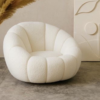 Obrotowy fotel Douill, tkanina Teddy Boucle, kolor ecru