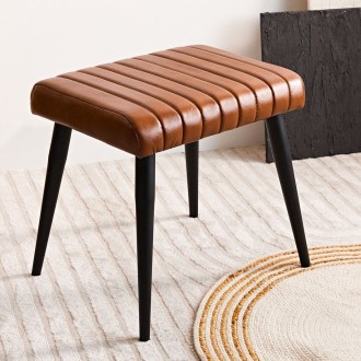 Skórzany taboret z przeszyciami Brizo, kolor brązowy, szerokość 45 cm