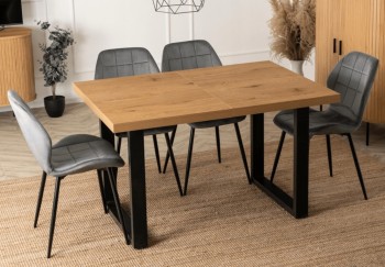 Rozkładany stół industrialny na płozach Tomas 130-230 cm, dąb złoty/czarny