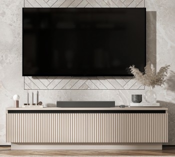 Ryflowana szafka RTV Selene 140 cm, stojąco/wisząca, kolor kaszmirowy