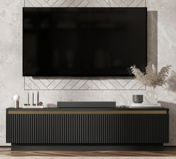 Ryflowana szafka RTV Selene 140 cm, stojąco/wisząca, kolor czarny
