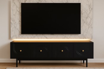 Szafka RTV w stylu glamour Marlen 155 cm, kolor czarny