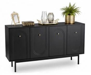 Czterodrzwiowa komoda glamour Marlen 155 cm, kolor czarny