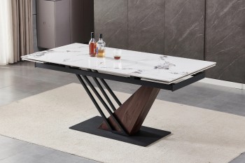 Ceramiczny stół rozkładany Rex 180-240 cm, biały marmur/orzech