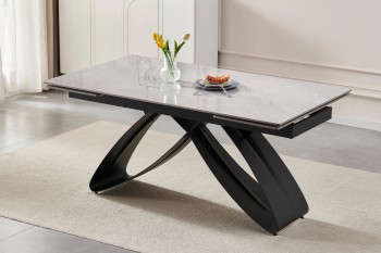 Rozkładany stół z ceramicznym blatem Luigi 160-240 cm, szary marmur/czarny