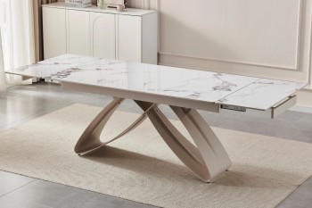 Rozkładany stół z ceramicznym blatem Luigi 160-240 cm, biały marmur/kaszmir