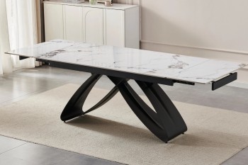 Rozkładany stół z ceramicznym blatem Luigi 160-240 cm, biały marmur/czarny