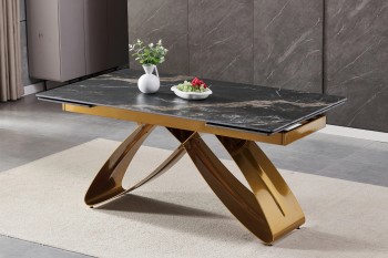 Rozkładany stół z ceramicznym blatem Luigi 160-240 cm, czarno-złoty marmur/złoty