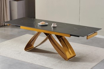 Rozkładany stół z ceramicznym blatem Luigi 160-240 cm, czarny marmur/złoty