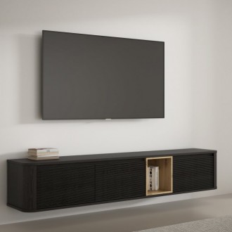 Szafka RTV Breathtaker 220 cm, dąb Cabezone/dąb Artisan/dąb Czarny