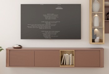 Szafka RTV Breathtaker 220 cm, kolor terakota/dąb Mauvella