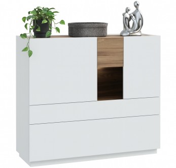 Wysoka komoda z półką Lewisville 331, Secret Grey/dąb Valencia