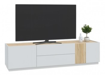 Szafka RTV 2-drzwiowa z szufladami Lewisville 131, Secret Grey/dąb Valencia