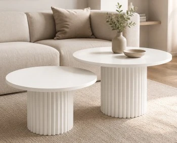 Zestaw okrągłych stolików Pico 2w1 - 75 i 58 cm, podstawa biała