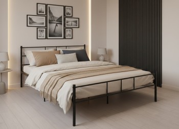 Czarne łóżko metalowe, dwuosobowe Kingsley 65B, 160x200 cm