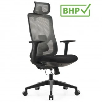 Fotel biurowy ergonomiczny Integro z zagłówkiem, zgodny z normą BHP