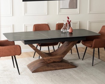 Rozkładany stół z ceramicznym blatem Alicante 160-200 cm, czarny marmur/orzech
