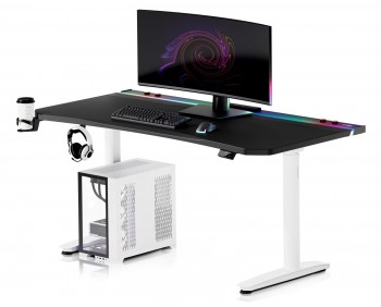 Biurko gamingowe RGB z regulacją wysokości Diablo X-Forge, 160x70 cm, czarno-białe