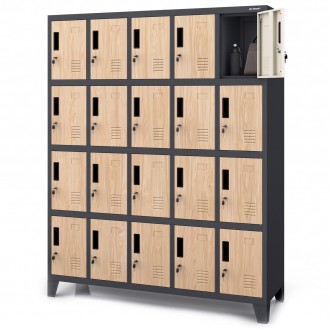 Szafa BHP 20-skrytkowa 136x45x172 cm Eco Design Robert, antracyt/dąb sonoma