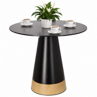 Mały stół do jadalni okrągły Soleilo Duo 80 cm, czarny/naturalny
