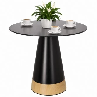 Mały stół do jadalni okrągły Soleilo Duo 80 cm, czarny/naturalny