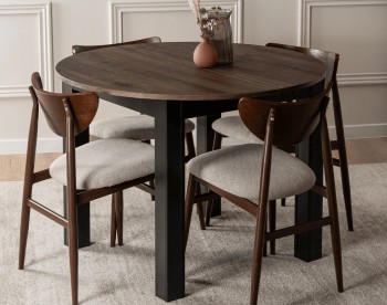 Mały stół okrągły rozkładany Harry 102-142 cm dąb orzech/czarny
