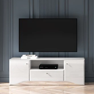 Szafka RTV 160 cm z oświetleniem LED Glamour 03, biały połysk
