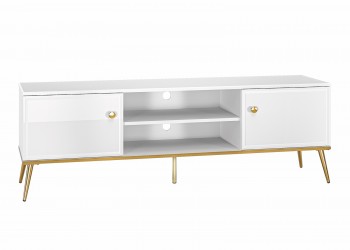 Szafka RTV 160 cm Goldin 06, biały połysk / złoty