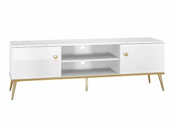 Szafka RTV 160 cm Goldin 06, biały połysk / złoty