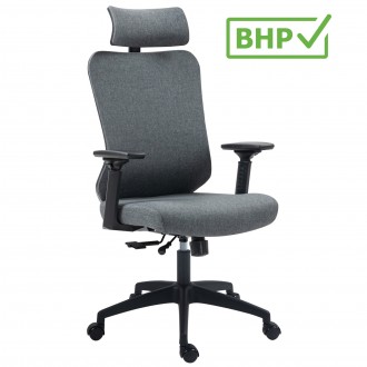 Szare krzesło biurowe materiałowe Ergobit, zgodne z normą BHP