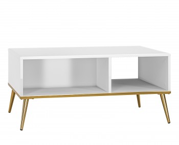 Stolik kawowy 90x60 Goldin 08, biały połysk / złoty
