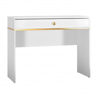 Toaletka do sypialni 100 cm Goldin 10, biały połysk / złoty