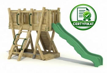 Certyfikowany drewniany plac zabaw ze zjeżdżalnią i piaskownicą FunForte I