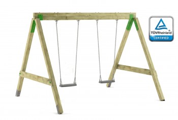Huśtawka podwójna drewniana na plac zabaw z certyfikatem FunForte Swing II