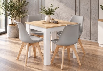 Zestaw stół i 4 krzesła Savio 016, 80x80 cm, dąb sonoma/biały, krzesła szare