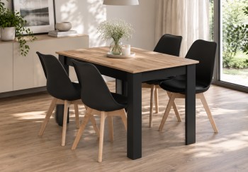 Zestaw stół i 4 krzesła Savio 033, 120x80 cm, dąb craft/czarny, krzesła czarne